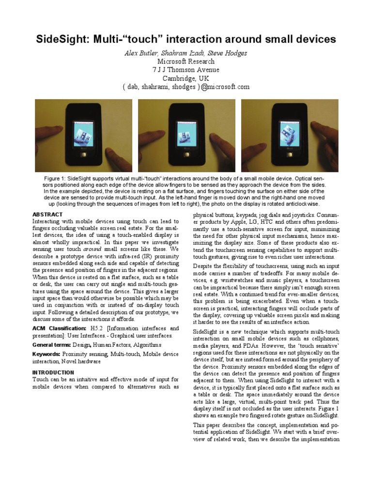 Multi Touch Interaction Around Small Devices | PDF | Touchscreen | Infrared