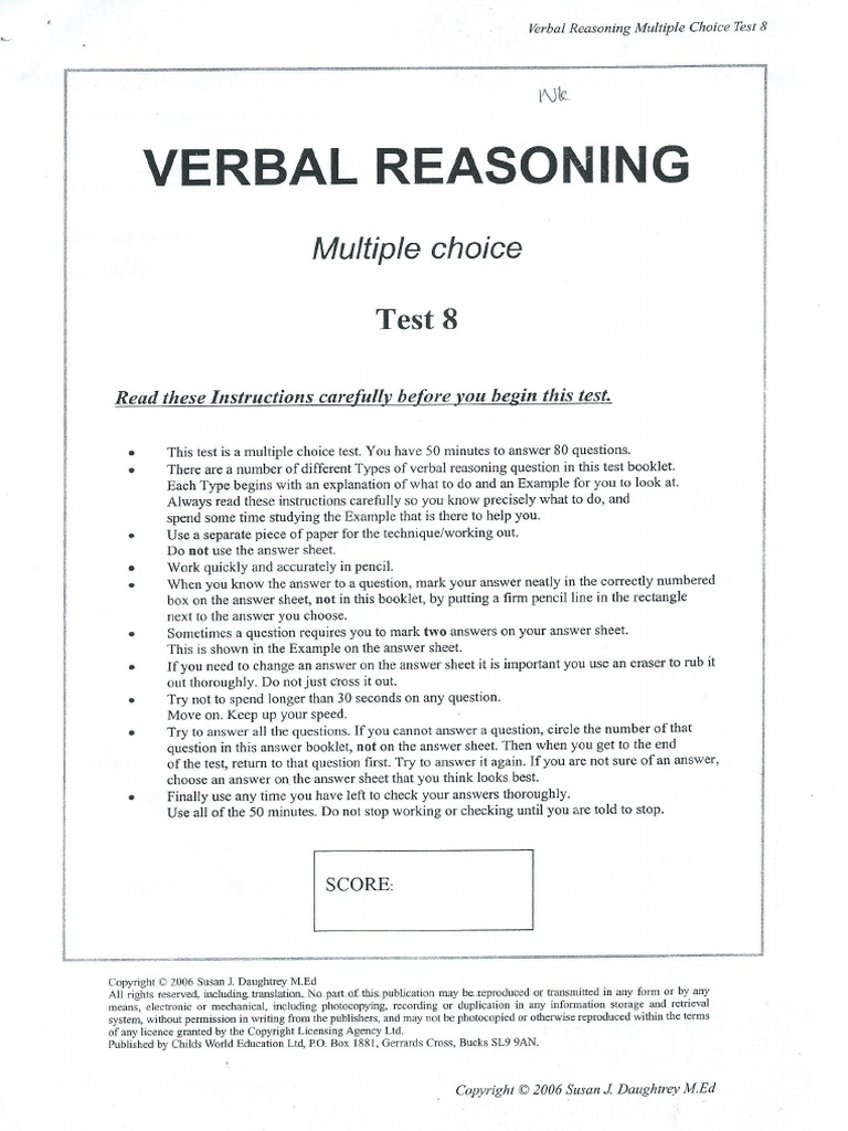 Verbal Reasoning Test 8