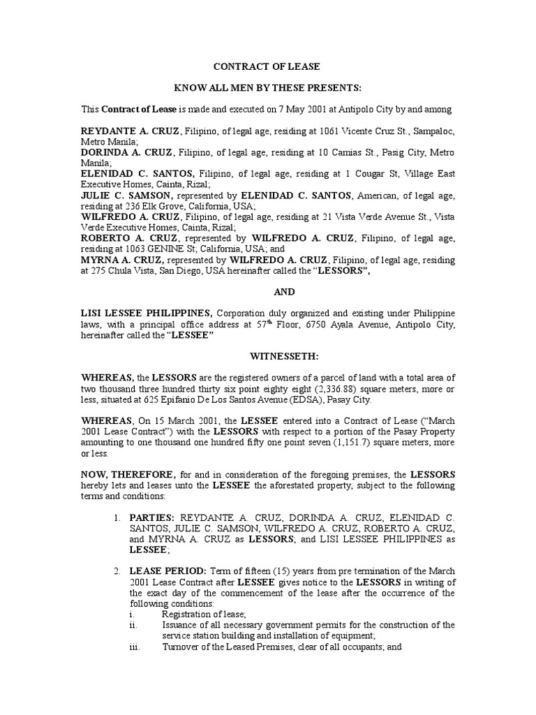 Contract of Lease LISI PHILIPPINES PDF Lease Social Institutions