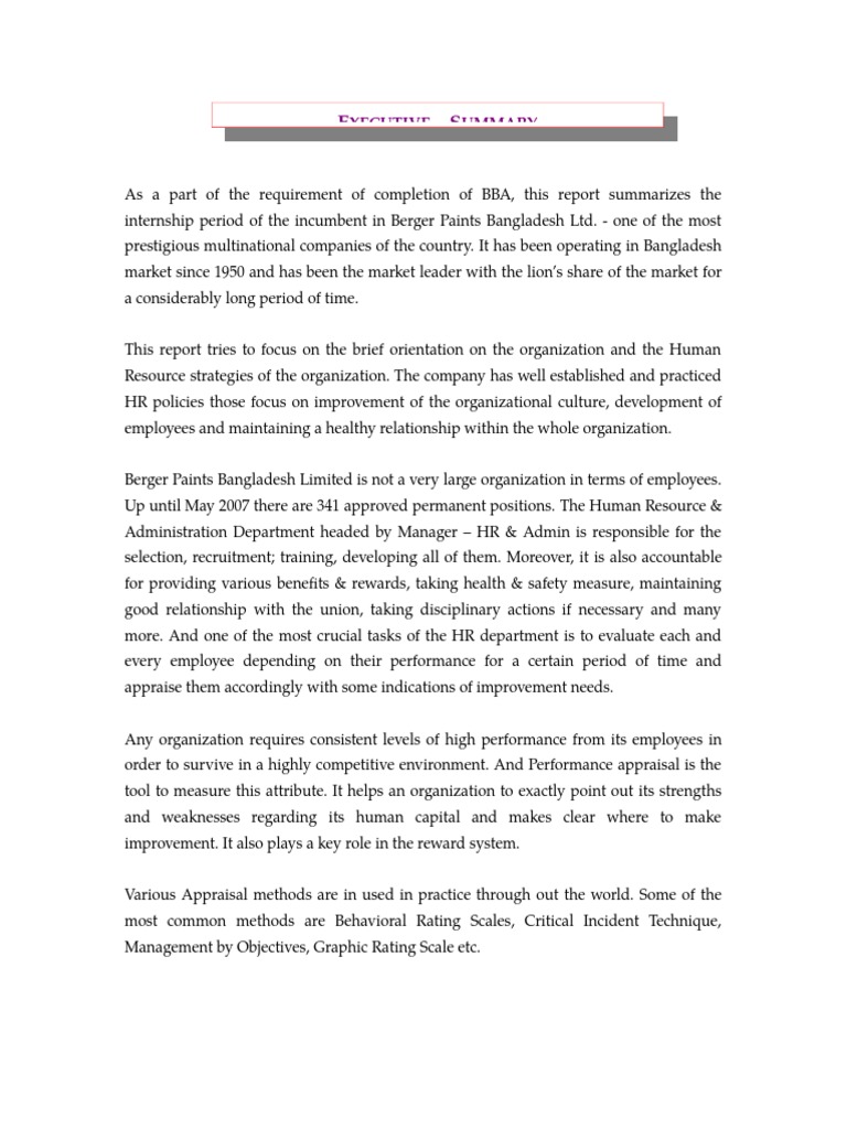 Example of executive summary for assignment picture