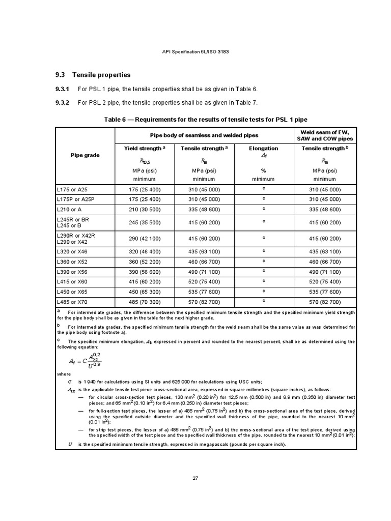 Pipe Tensile Strength Specifications | PDF | Ultimate Tensile Strength ...