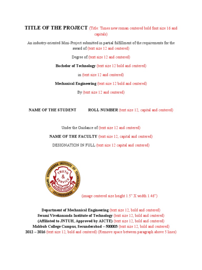 Mini project thesis format picture
