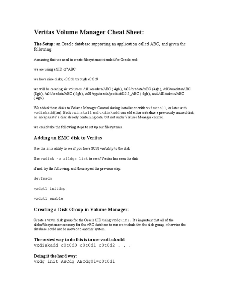 Veritas Volume Manager Setup Guide | PDF | File System | Oracle Database