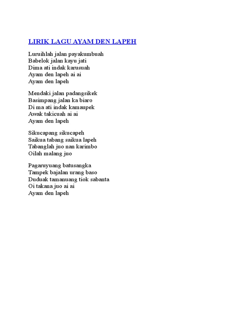 Lirik Lagu Ayam Den Lapeh Docx