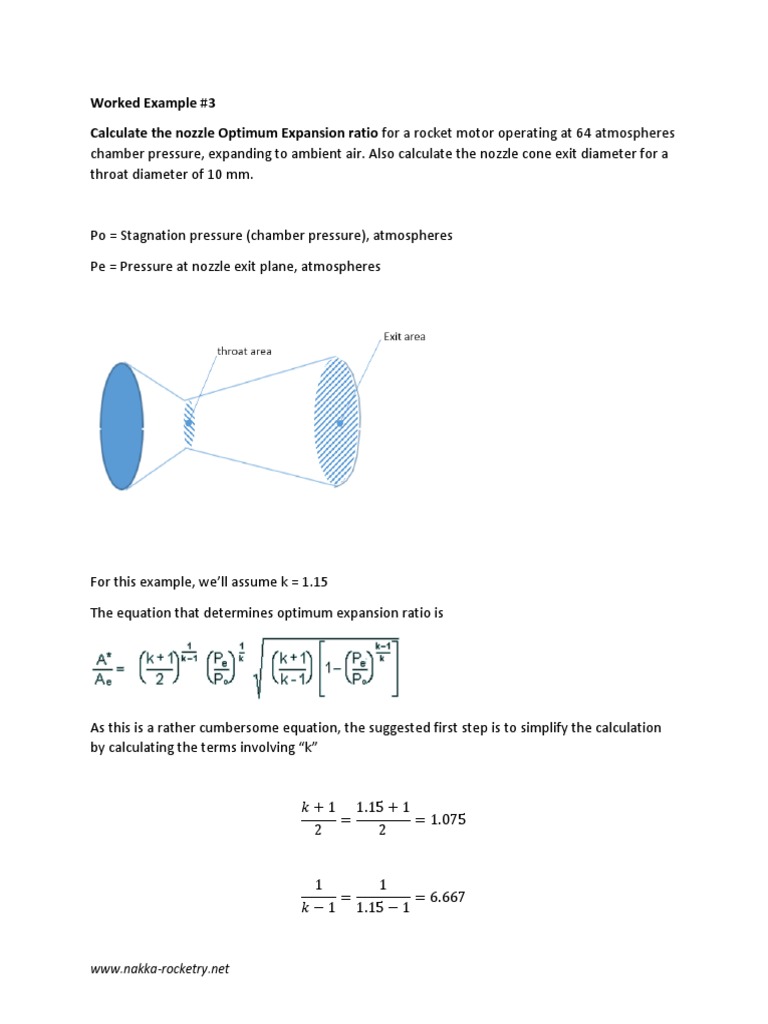 Worked Example 3 Calculate The Nozzle Optimum Expansion Ratio For A