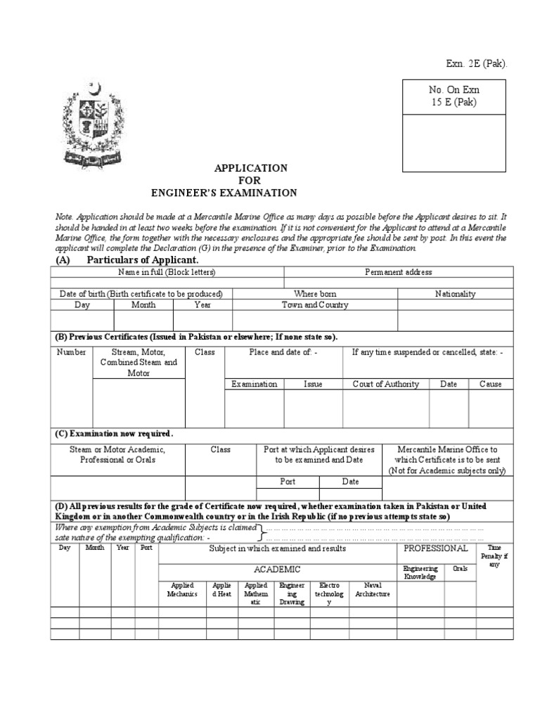 Engineer's Examination Application Form | PDF | Pakistan | Engineering
