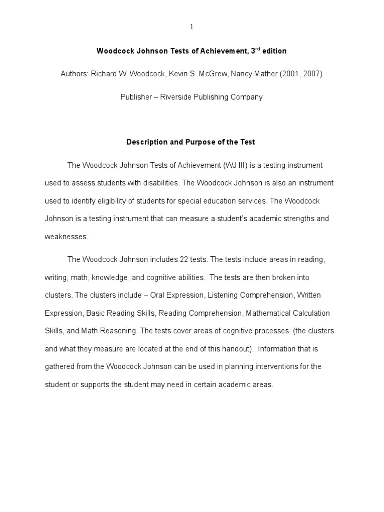 woodcock johnson tests of achievement Test (Assessment) Reading