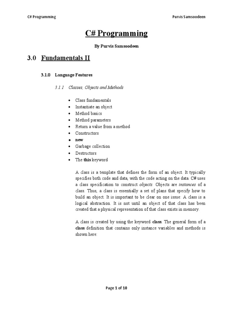 C# Programming: 3.0 Fundamentals II | PDF | Class (Computer Programming ...