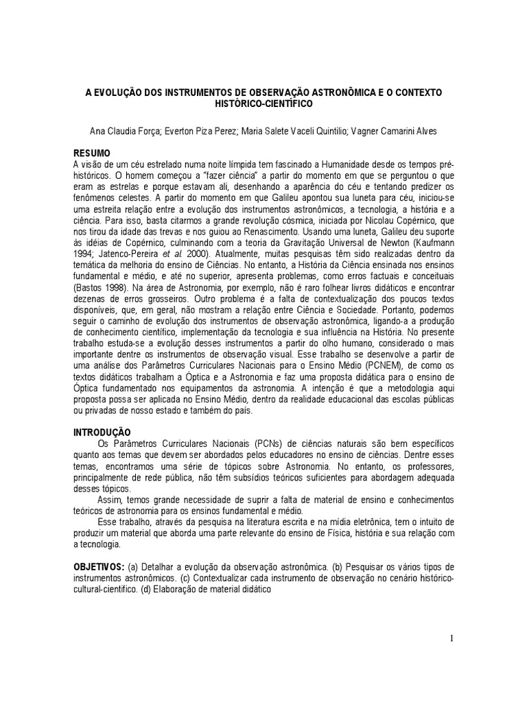 Evolução dos Instrumentos Astronômicos | PDF | Lente (ótica) | Telescópio