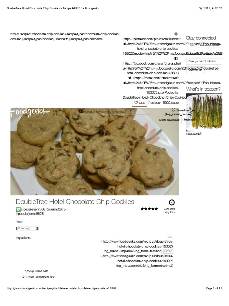 DoubleTree Hotel Chocolate Chip Cookies Recipe 18302 Foodgeeks