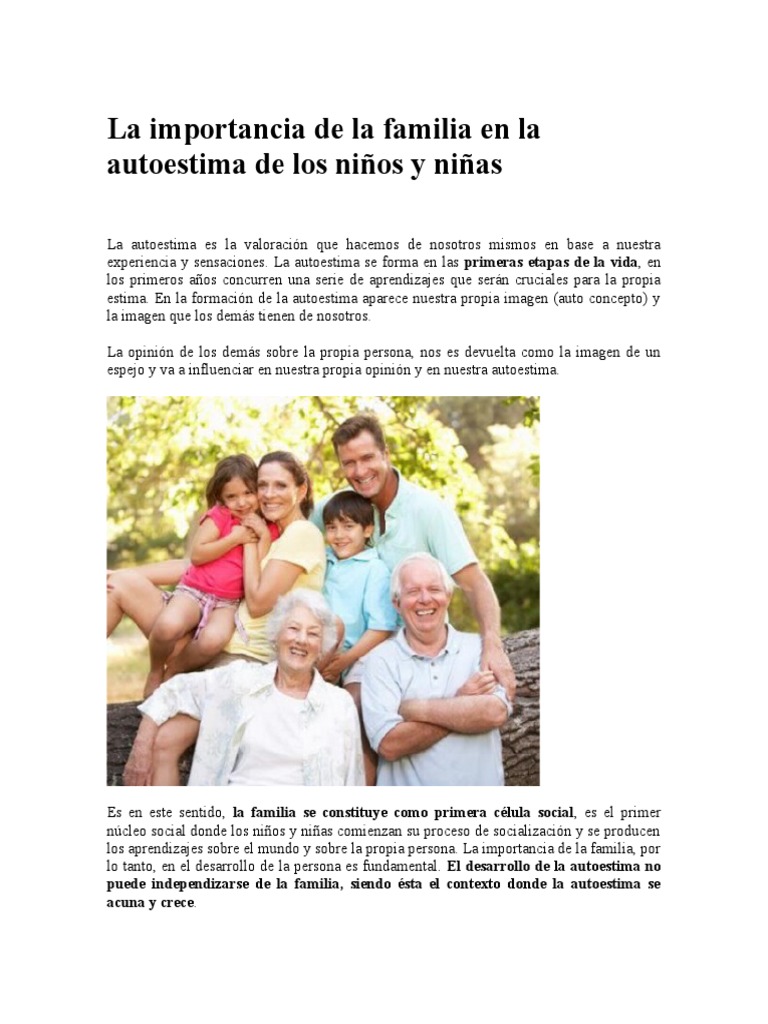 La Importancia De La Familia En La Autoestima De Los Niños Y Niñas