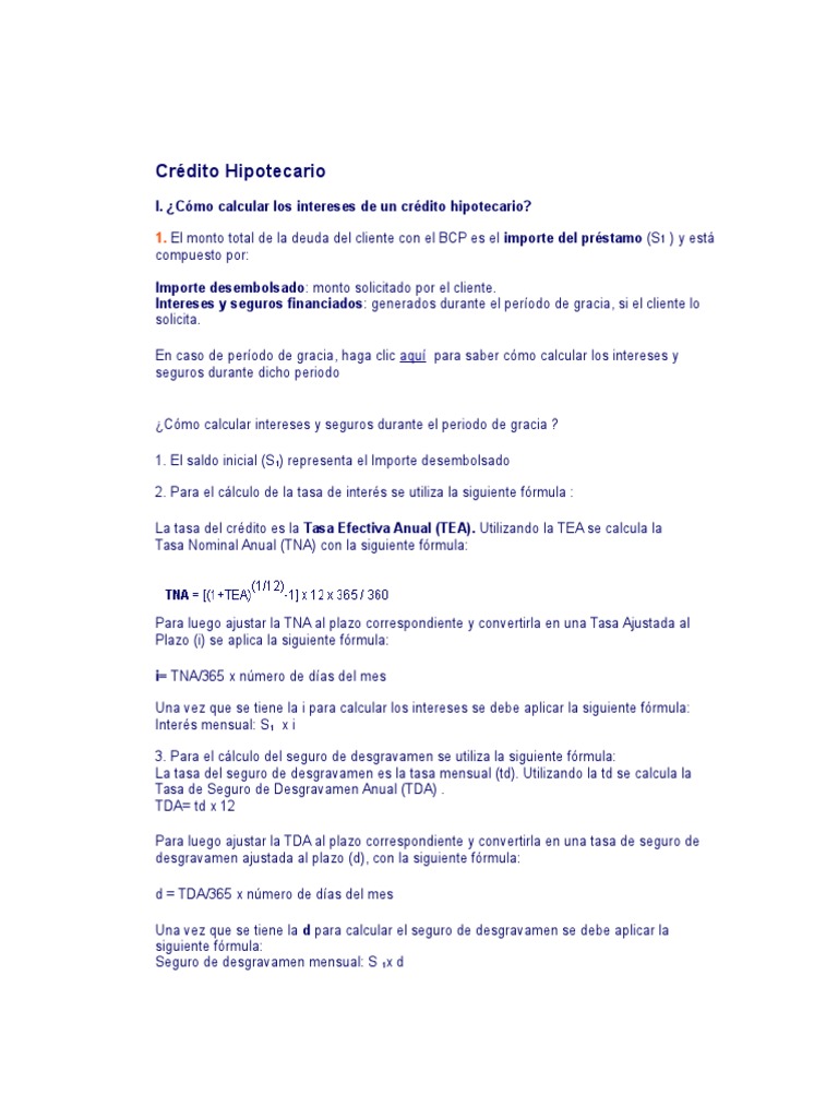 Cálculo de Tasa Crédito Hipotecario | PDF | Interés | Amortización ...