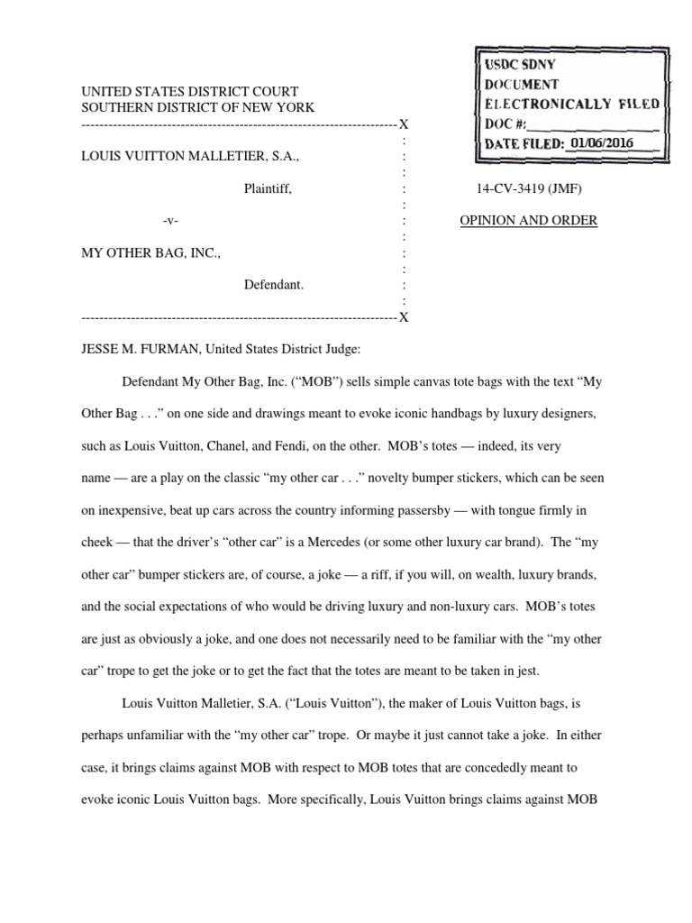 Louis Vuitton V My Other Bag Decision Pdf Trademark Dilution Summary Judgment
