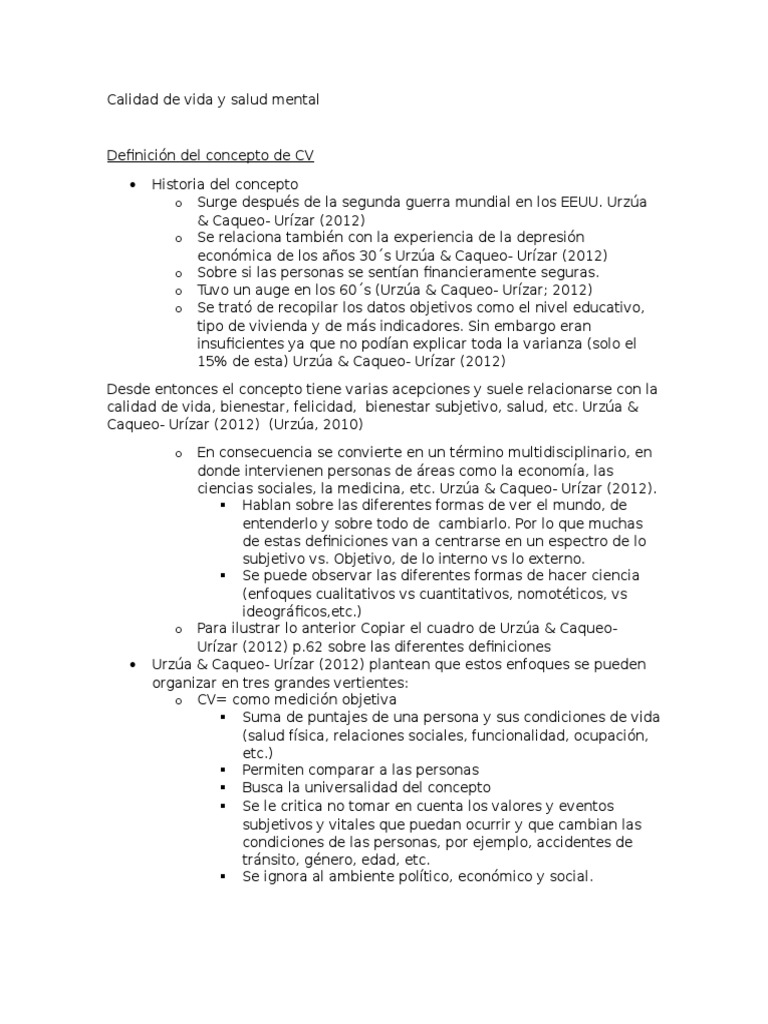 Calidad de Vida y Salud Mental | PDF | Salud mental | Subjetividad