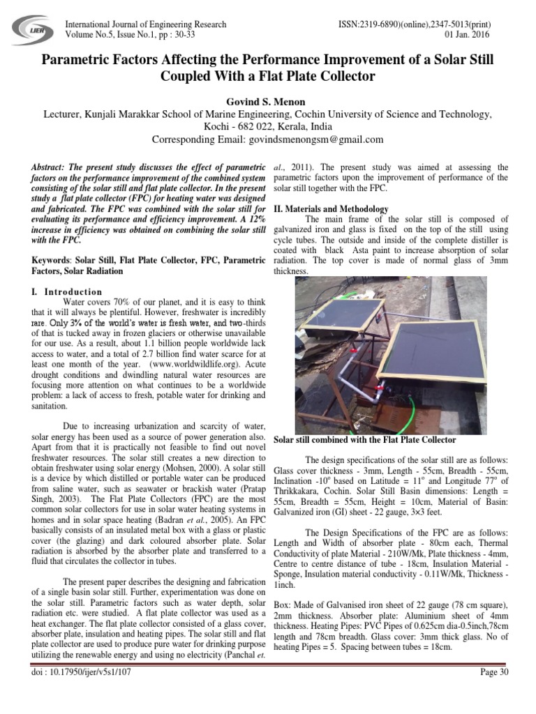 Parametric Factors Affecting The Performance Improvement of A Solar ...