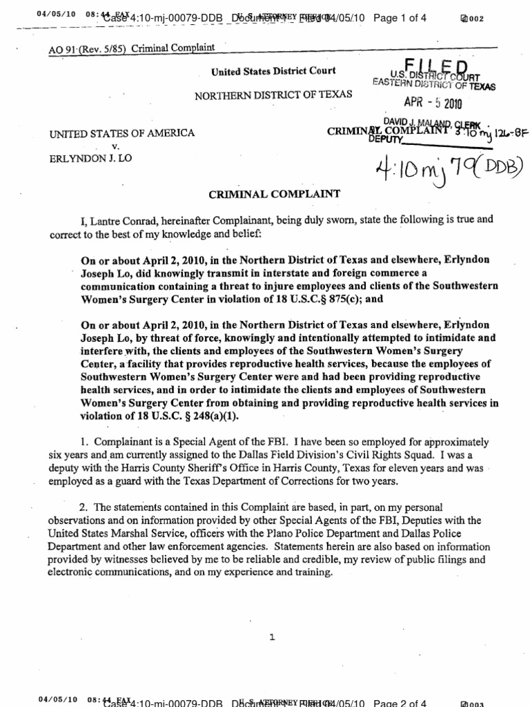 FBI Complaint Against Erlyndon Joseph Lo | PDF | Injunction | United ...