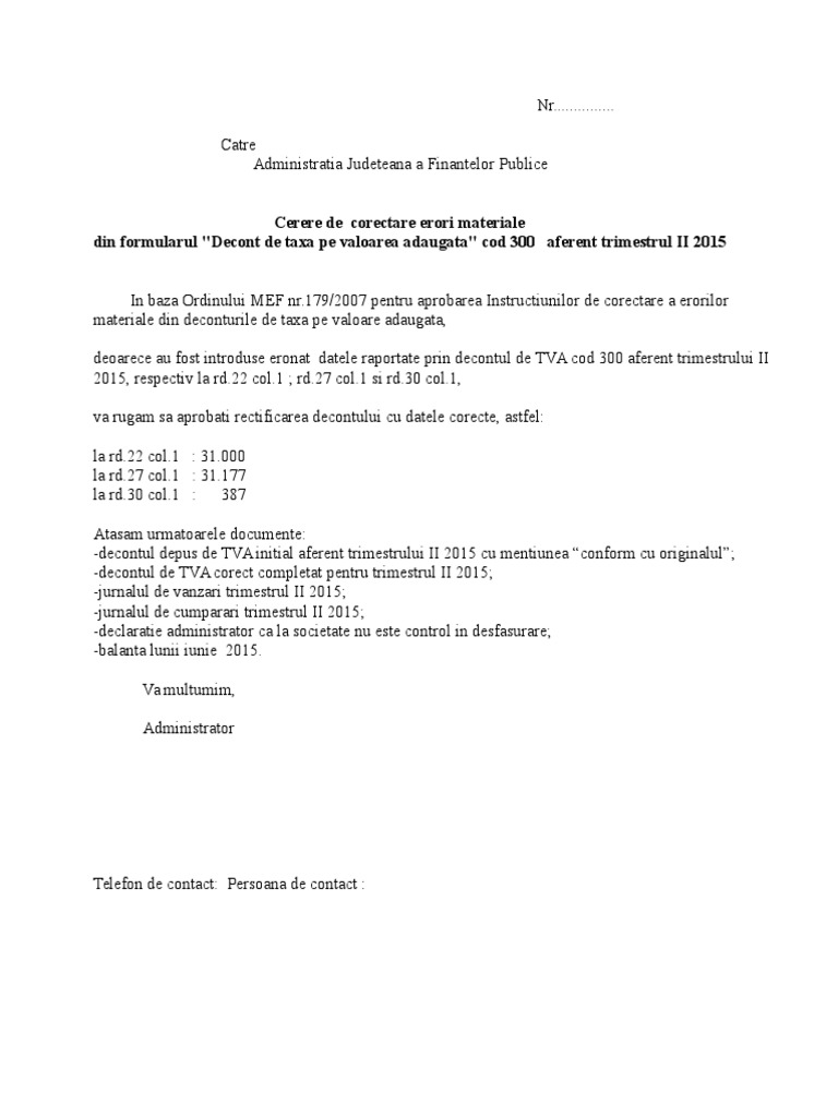 Cerere Corectare TVA | PDF