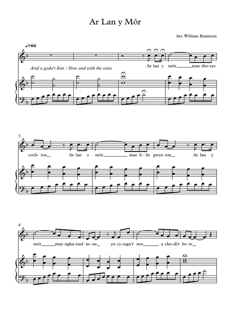 Ar Lan Y Môr for Solo Voice & Piano