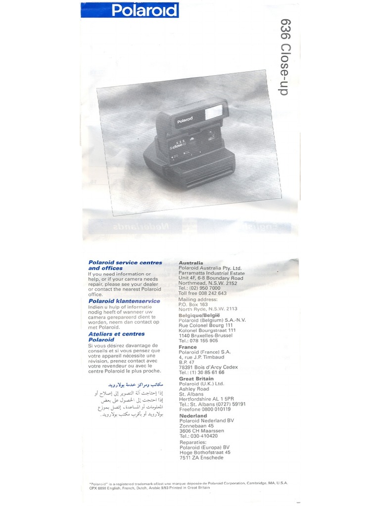 Polaroid 636 Closeup Manual | PDF