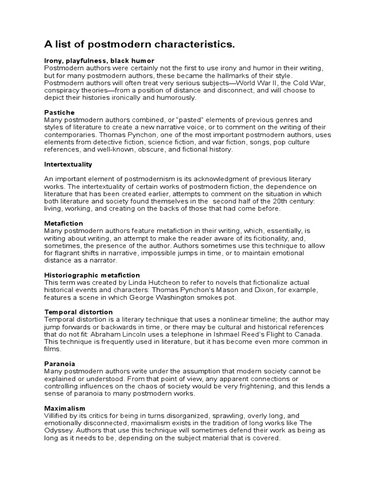 A List of Postmodern Characteristics | PDF