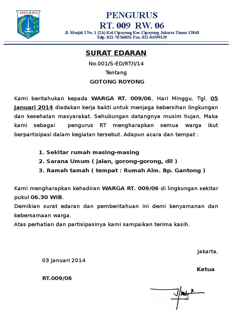 Surat Edaran Kerja Bakti