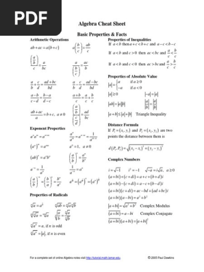 Algebra Cheat Sheet Logarithm Discrete Mathematics