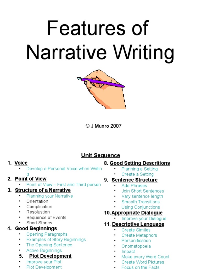 features of narrative essay writing