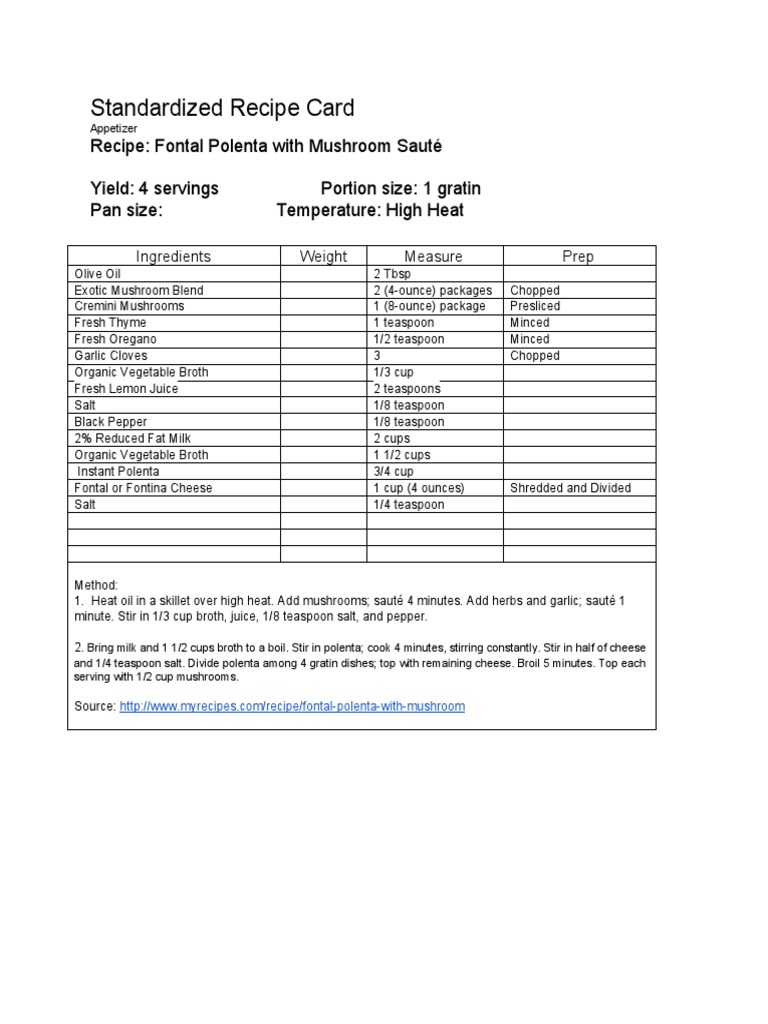 Standardized Recipe Cards Collection | PDF | Teaspoon | Grilling