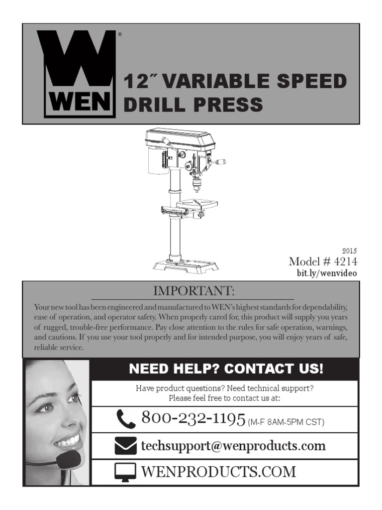 WEN 4214 12Inch Variable Speed Drill Press Manual PDF Drill Drilling