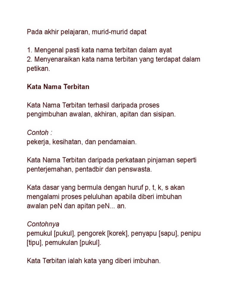 Kata Nama Terbitan