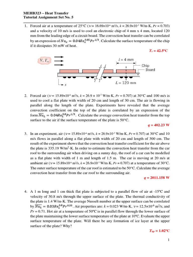 Heat transfer homework sheet image