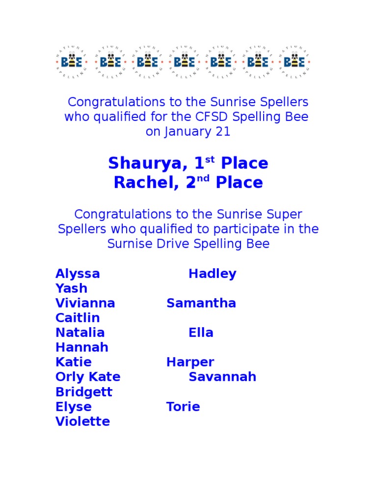 Spelling Bee Finalists PDF