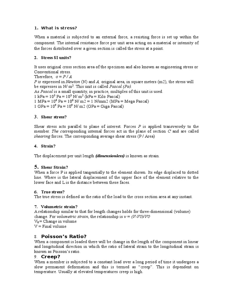 Strength of Material Interview Question and Answers PDF Deformation