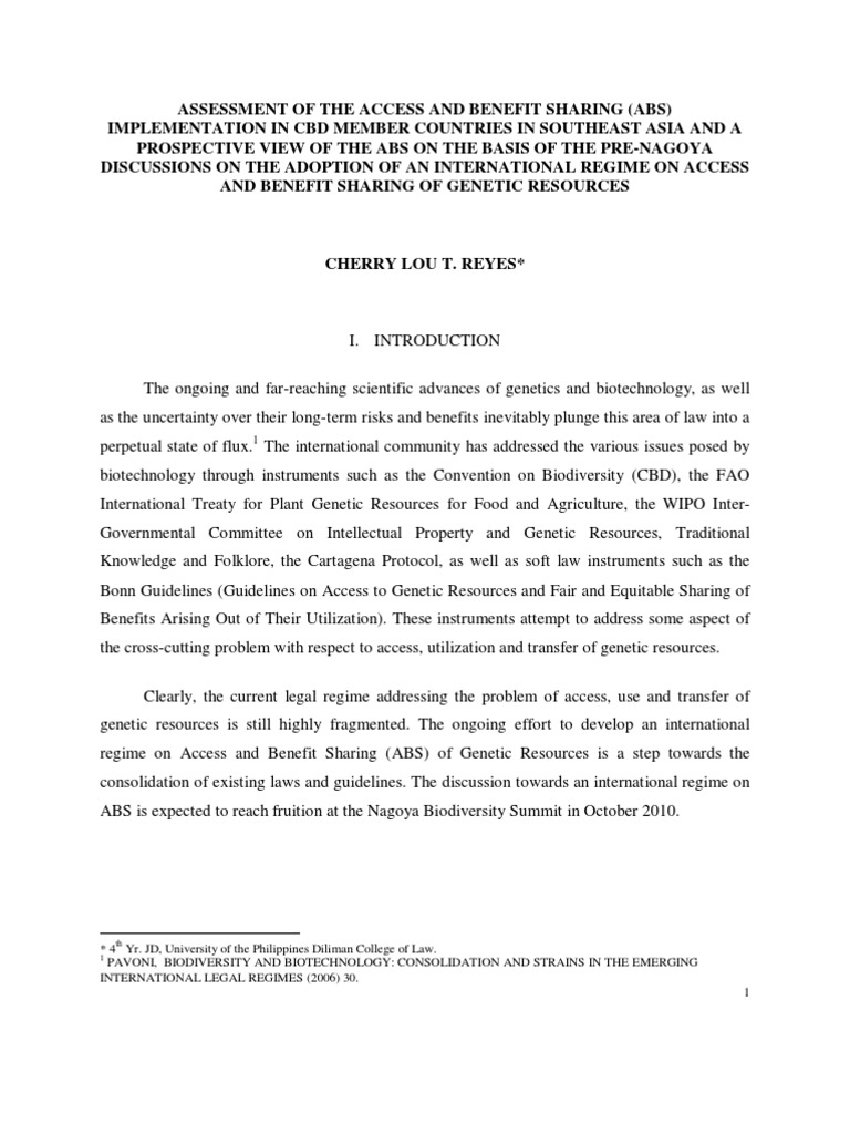 ASSESSMENT OF THE ACCESS AND BENEFIT SHARING (ABS) IMPLEMENTATION IN CBD MEMBER COUNTRIES IN