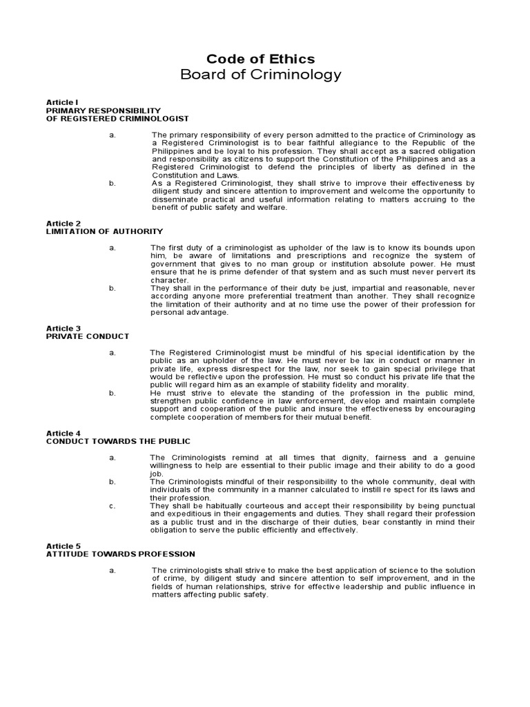 Board of Criminology Ethics Criminology Profession