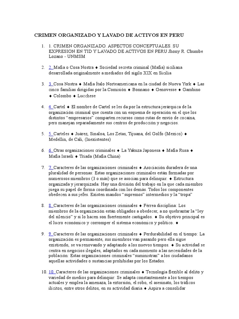 Crimen Organizado y Lavado de Activos en Perú | PDF | Crimen organizado ...