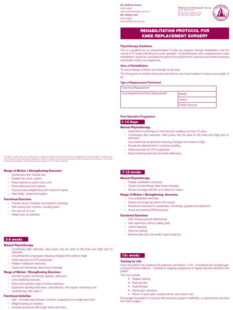 Rehabilitation Protocol For Knee Replacement | PDF | Physical Therapy ...