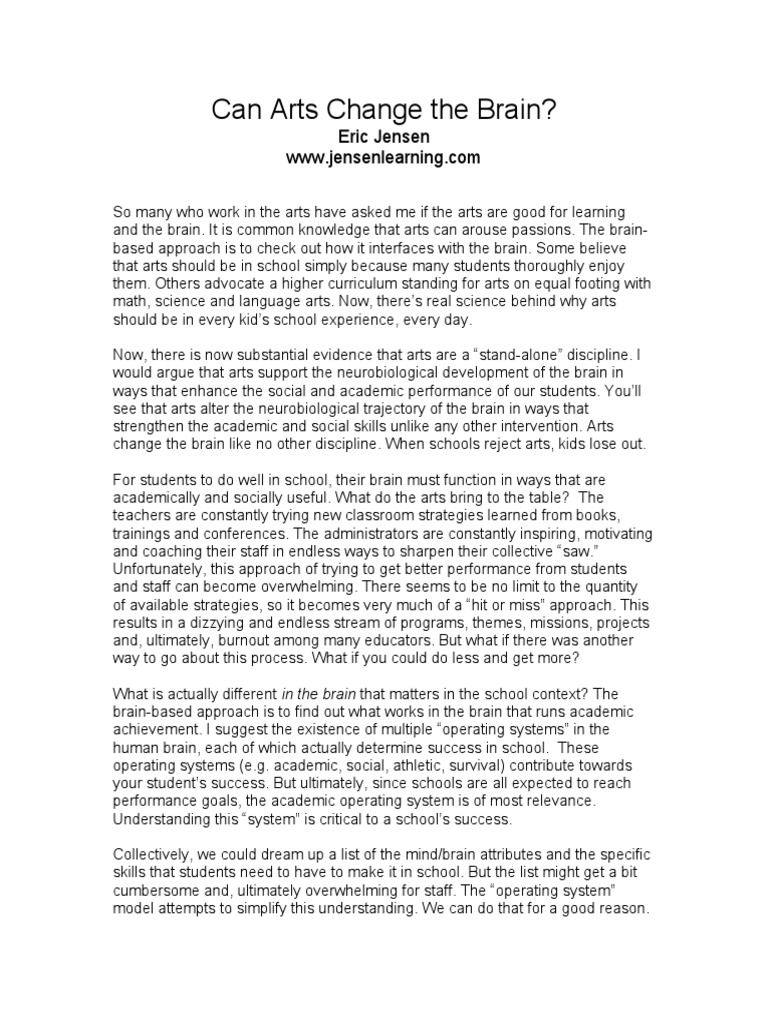 Can Arts Change The Brain? by Eric Jensen | PDF | Brain | Study Skills