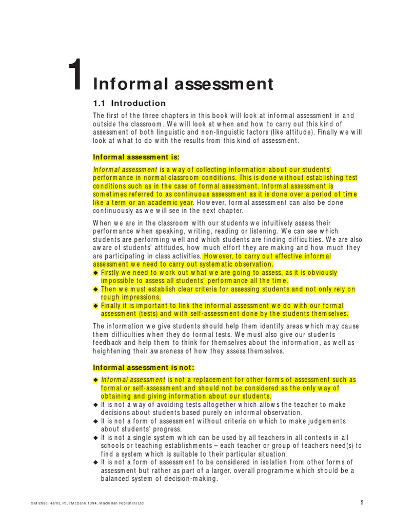 Informal Assessment Educational Assessment Reading (Process)