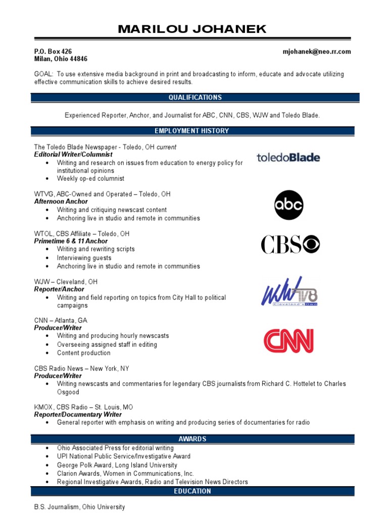 Marilou Johanek: Media Professional Bio | PDF