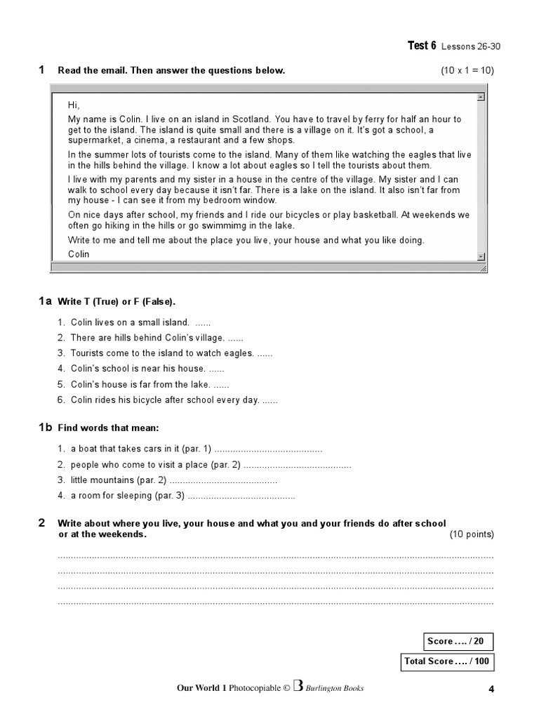 Test 6: Read The Email. Then Answer The Questions Below | PDF | Art