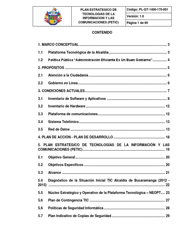 Plan Estrategico de Tecnologia de La Informacio y Comunicaciones PETIC ...