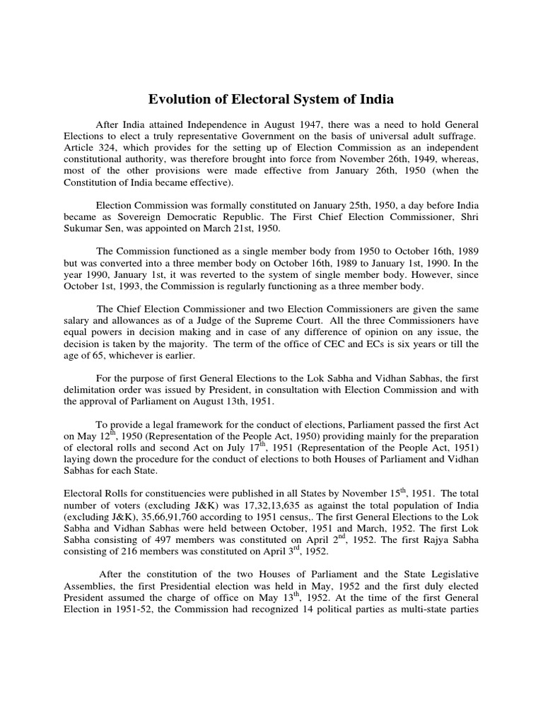 Evolution of India's Electoral System | PDF | Elections | Voting