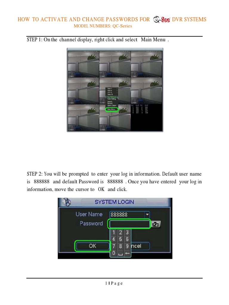 QSee DVR Password Setup Guide | PDF