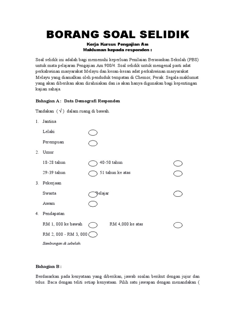 Contoh Borang Soal Selidik Untuk Peniaga - 600 Tips