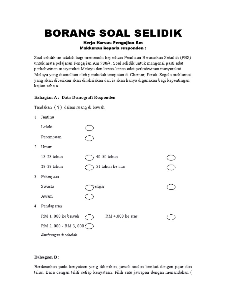 Borang Soal Selidik Pengajian Am Pdf