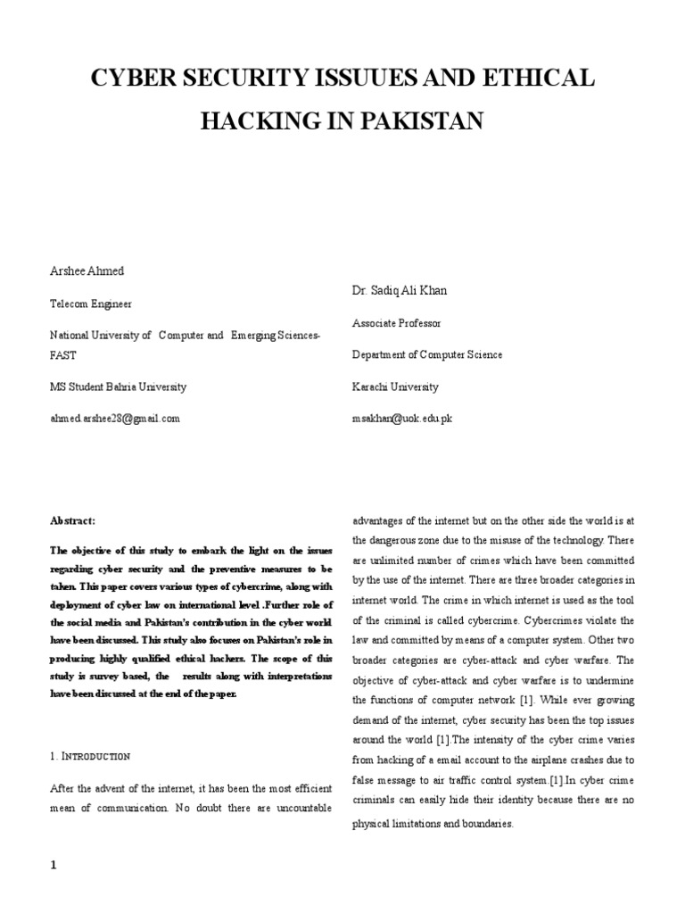 Cyber Security Issues and Ethical Hacking in Pakistan | PDF