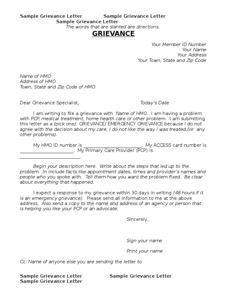 Grievance22 22  PDF With Regard To Grievance Template Letters