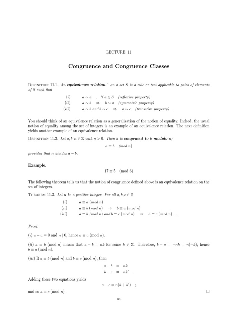 Congruence Class Integer Algebra