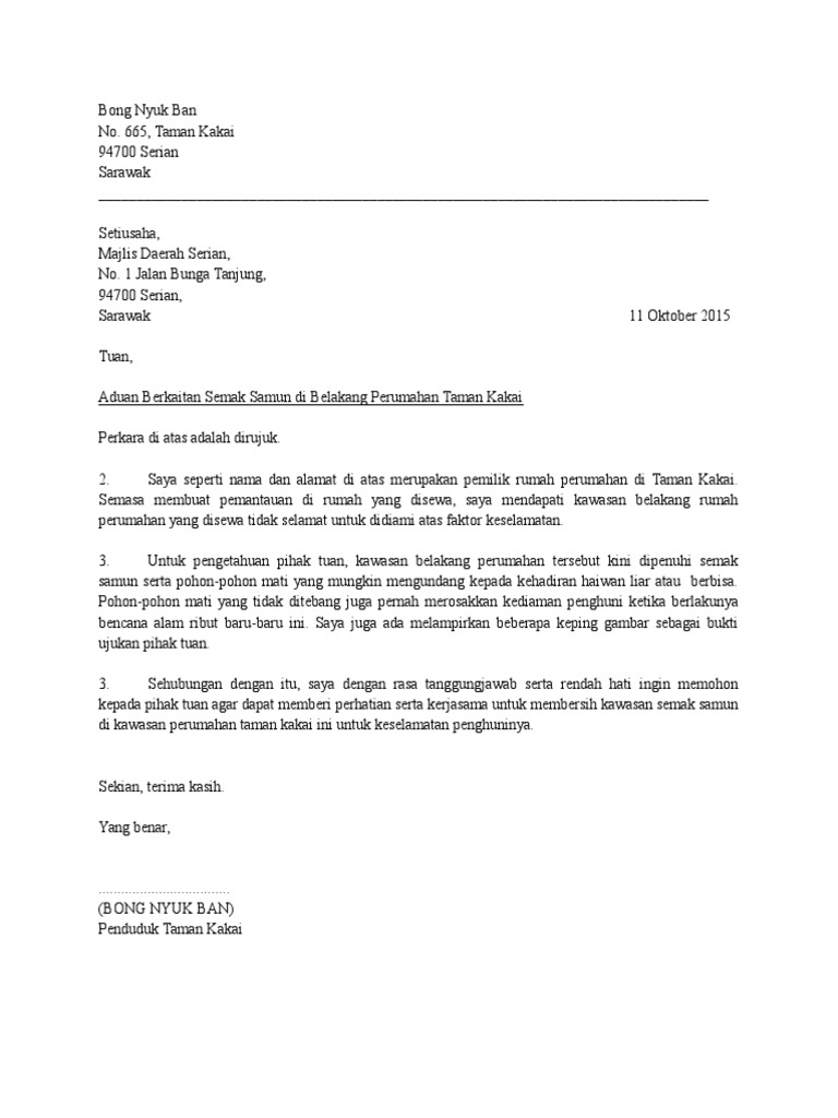 Surat Aduan Taman Perumahan Pdf